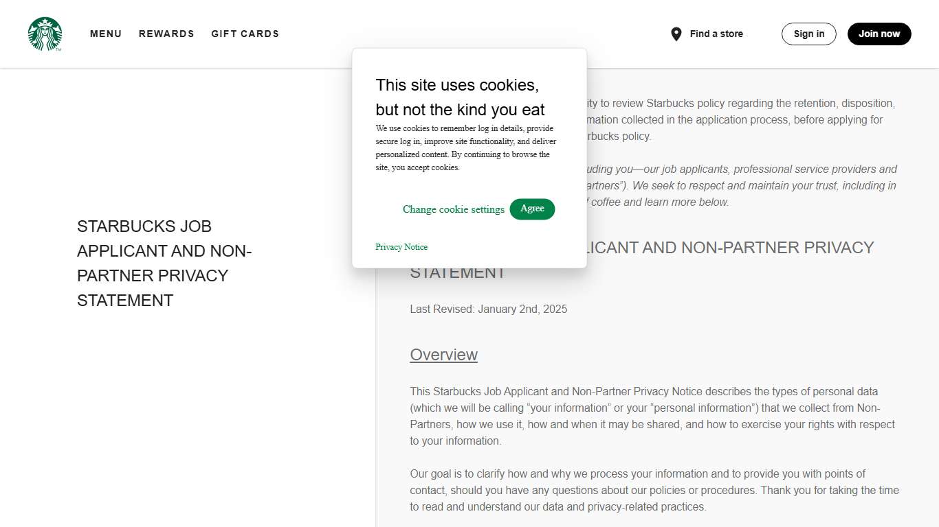 STARBUCKS JOB APPLICANT AND NON-PARTNER PRIVACY STATEMENT: Starbucks Coffee Company